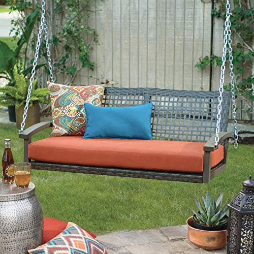Image of Carry Bird Rattan Wicker Resin Two Seater Sofa Swing For Adults | Garden & Outdoor Hammock Double Swing With Cushions For Kids | Porch Swing Hanging Chair With Cushion & Iron Chains | Jhula | 2 Seater Sofa Swing | All Weather /Balcony /Patio /Indoor /Backyard /Porch /Yard /Outdoor Furniture | Dark Brown Swing-Rust Cushion