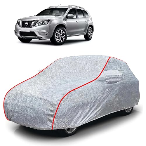Image of Sulfar 100% Waterproof Car Body Cover Compatible with Mirror for Nissan Terrano (Triple Stitched, Full Bottom Elastic, Magic Silver with Red Piping)