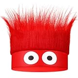 Luinabio Hairy Headband Crazy Hair Day Fun Wig Hat Costume Accessory for Women Men Spirit Week Halloween Cosplay Sport(Eyes,Red B)