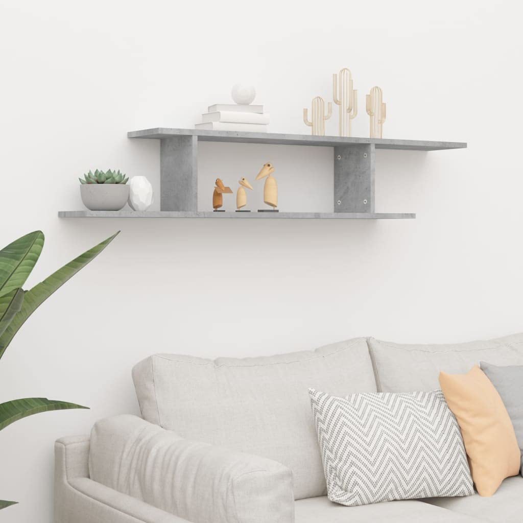 Mensola da parete per TV, grigio cemento, 125 x 18 x 23 cm, moderna mensola sospesa in legno per componenti multimediali, lettori DVD e decorazioni, mensola sospesa salvaspazio per soggiorno