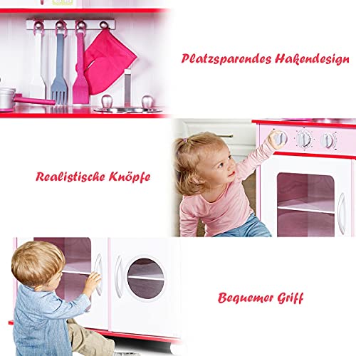 Kinderküche Spielküche Holz Kinderspielküche Spielzeugküche Spielzeug Holzküche HUIJK (Color : Rosa) – Bild 7