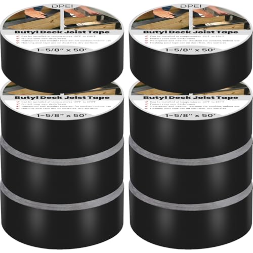DPEI 1-5/8" x 50' Butyl Joist Tape for Decking - Deck Flashing Tape to Protect Beams &amp; Joists - Waterproof Sealant for Wood Decks - Heavy Duty Protection - 8 Pack
