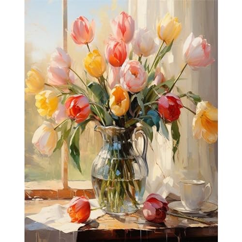 Arttoplus Flower Paint by Numbers Kit for Adults Canvas-Flower Paint by Numbers Kits for Adults,Flowers Painting by Numbers Adult for Gift Home Wall Decor(16x20inch)