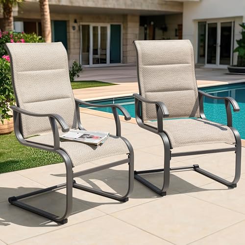 Image of NUU GARDEN Patio Dining Chairs Set of 2, High-Back Outdoor Chairs with Breathable Textilene, All-Weather Metal Frame for Garden, Deck, Backyard and Porch, Grayish Beige