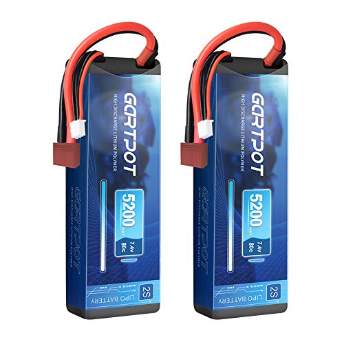 GARTPOT 5200mAh 2S 7.4V 80C LiPo RC Battery Hard Case with T Plug for RC Truck RC Truggy RC Heli Airplane Drone FPV Racing (2 Pack) -  9042126