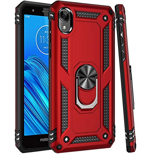 Zoeirc Moto E6 Case, Motorola E6 Phone Case, [Military Grade] Magnetic Car Ring Holder Mount Kickstand Defender Protective Cover Case for Motorola Moto E6 (red)