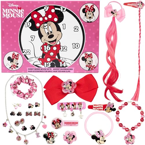 Get Trend Disney Minnie Mouse Adventskalender 2025 Mädchen, mit Haarschmuck & Schmuck, Weihnachts Countdown Kalender, 24 Überraschungen, Geschenk Idee (Rosa Minnie Mouse)