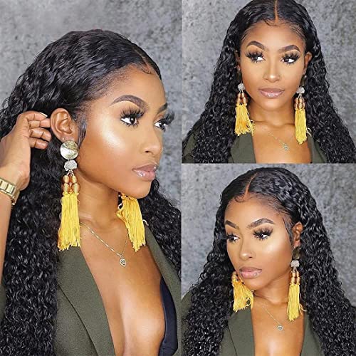 Yeslestm Hair 20 Inch Glueless Water Wave Lace Front Wigs 13x4 Unprocessed Brazilian Virgin Hair Wigs 100% Human Hair Wigs Pre Plucked Natural Hairline With Baby Hair for Black Woman