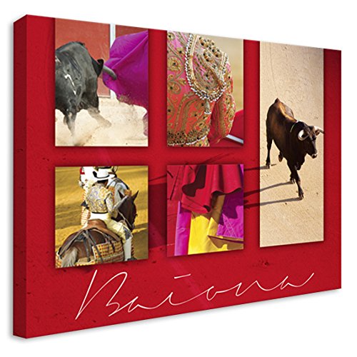 Vertikale Décoration Murale Tableau Toile Corrida Fond Rouge Baiona 60 x 80 cm