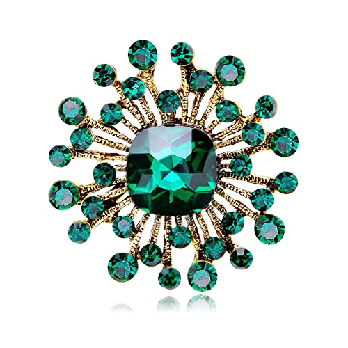Image of Vintage Simulated Emerald Flower Brooch Pin for Women Girls Rhinestone Crystal Floral Laple Pin Clip Sweater Scarves Jackets Shawl Dress Suit Hat Corsage Decoration Brooches Pins Fashion Jewelry