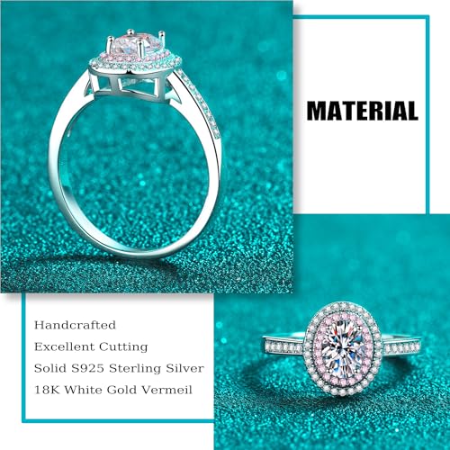 Moissanite Engagement Rings for Women, 1 CT D Color VVS1 Oval Cut Wedding Band, 18K Sterling Silver White Gold Lab Created Diamond Rings with Certificate, Moissanite Promise Rings4