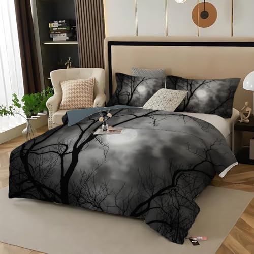 Juego de Funda nórdica con Estampado de Cielo Nocturno y Luna de fácil Cuidado, poliéster, Transpirable, Elegante, Reversible, Juegos de Cama con, Juego de edredón con Estampado de Bosque Nocturno,
