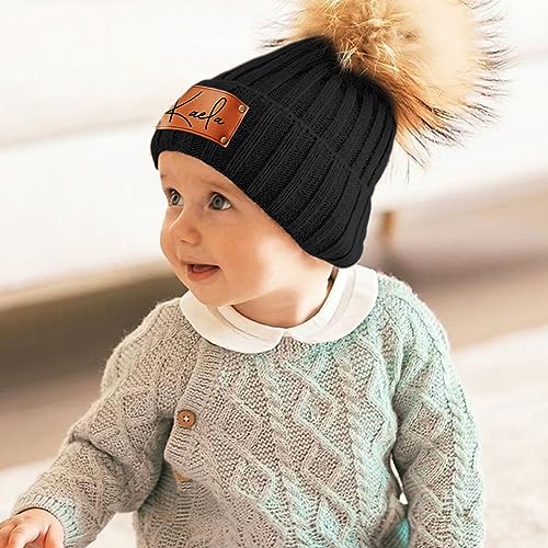 Personalised Baby Pom Pom Hat - Single Pom Pom Knitted Beanie Winter Baby Hat - Grey Warm Cozy Winter Hats for Baby3