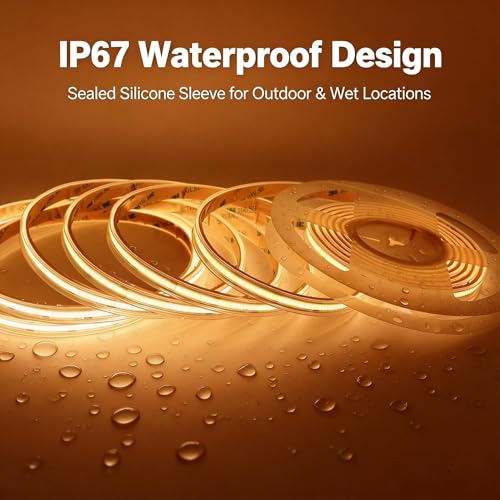 Tira de LED COB impermeable IP67 16.4 pies 3000K 480 LEDs/m miniatura 3