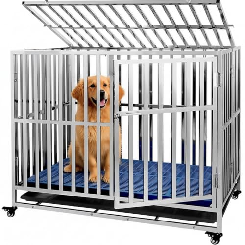 kilogorge 大型犬 ゲージ ステンレス鋼製犬用ケージ キャスター付き 耐荷重250KG 折りたたみ 組立簡単 ダブルドア/トレー/マット/給餌器付き 適用小型犬/中型犬/大型犬 ペットケージ 犬ゲージ 室内 室外 脱走防止 長さ95×幅65×高さ79cm（Lコード） (M(95*65*79CM))