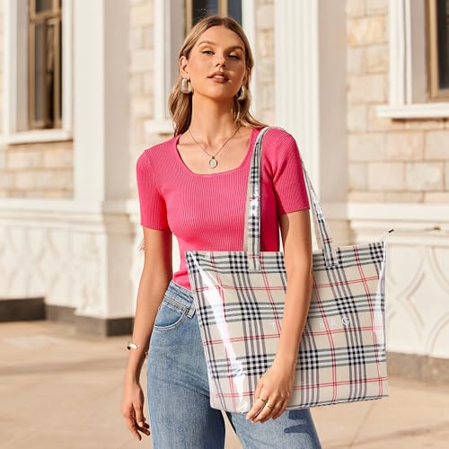 Image of KALIDI PVC Zipper Tote Bag, Jelly Kraft Paper Beach Bag Large Hobo Carry All Travel Shopping Handbag Plastic Shoulder Bag