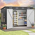 DWVO 9.1' x 4.2' Outdoor Storage Shed, Large Metal Tool Sheds, Heavy Duty Storage House with Lockable Doors & Air Vent for Backyard Patio Lawn to Store Bikes, Tools, Lawnmowers, Dark Gray