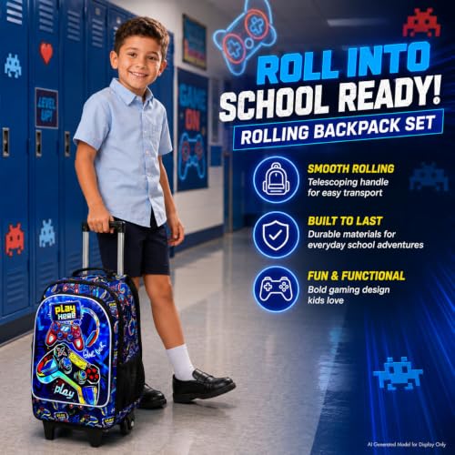 Image of CCJPX Rolling Backpack for Boys, Kids Roller School Bag with Wheels Toddler Wheeled Bookbag Elementary