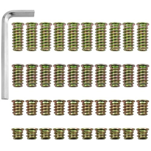 Yocimango M6 Threaded Inserts Hardware Nuts Screw caps Wood connectors Furniture Hardware nut Inserts with hex Wrenches 40PCS