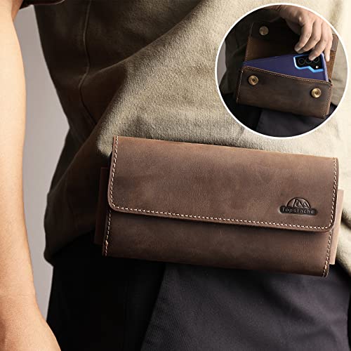 TopStache Leather Phone Holster with Belt Clip, Two Pockets Phone Pouch, Leather Card Holder, Wallet for Cash and Phone, XL, Dark Brown
TopStache Leather Phone Holster for iPhone 13 Pro Max, S22 Ultra, Magnetic Closure, Dark Brown
TopStache Leather P