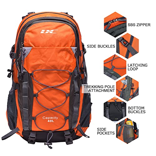 Diamond Candy Waterproof Hiking Backpack For Men And Women, Lightweight Day Pack For Travel Camping, Orange, 40L #TOP1