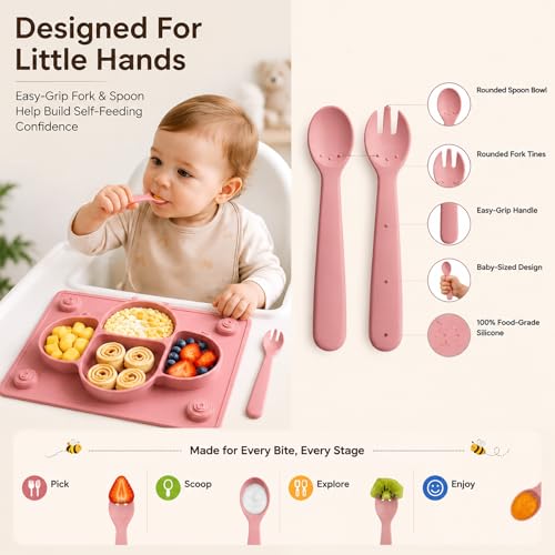 ROCCED Suction Plate with Spoon & Fork Set (Dusty Blue) — view 5
