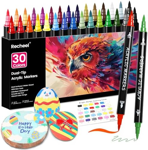 30 Colors Acrylic Paint Markers, Dual Tip Fine and Brush Tips for...