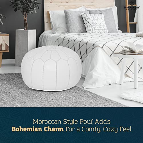 Marrakesh Gallery Leather Ottoman Pouf Cover - Hand Stitched By Moroccan Artisans - Genuine Leather Pouf Cover Used As Footstool, Hassock - Cover Only - Stuffing Is Not Included (White-White) #TOP1