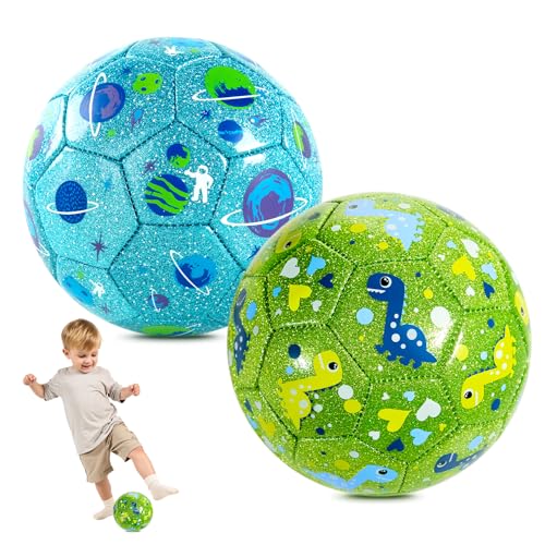 INPODAK Soccer Ball Size 3 Size 2 for Toddlers Kids 1-3 3-8 1 or 2 Pack Cartoon Small Dinosaur Unicorn Soccer Ball Gifts for Girls Boys Indoor Outdoor Sports Play Toys Birthday Gifts with Pump