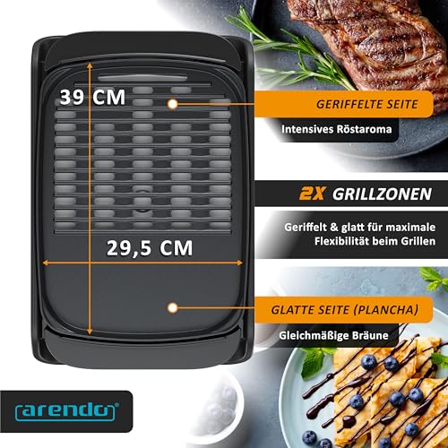 Arendo - Tischgrill Elektrogrill Edelstahl - mit Glasdeckel – extrastark 2000 Watt - Steaks, Würstchen, Fisch, Meeresfrüchte, Gemüse, Pilze u.v.m. - für Balkon, Garten, Indoor - Antihaftbeschichtung – Bild 4