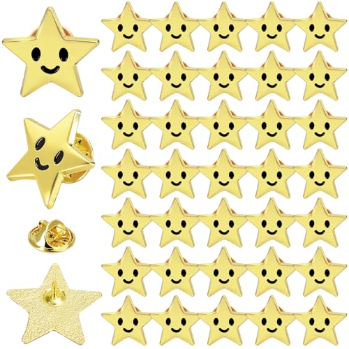 JarThenaAMCS 25 Pcs Gold Star Pins Metal Y2K Motivational Pins Gold Smile Star Patriotic Award Accessories for Back to School Students Clothes Hat Backpack Brooch Badge