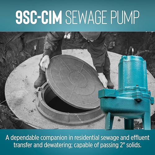 Image of Little Giant 9SC-CIM 115 Volt, 4 /10 HP, 6000 GPH Manual Epoxy-Coated Cast Iron Submersible Sewage Pump, 20-Ft. Cord, Blue, 509413