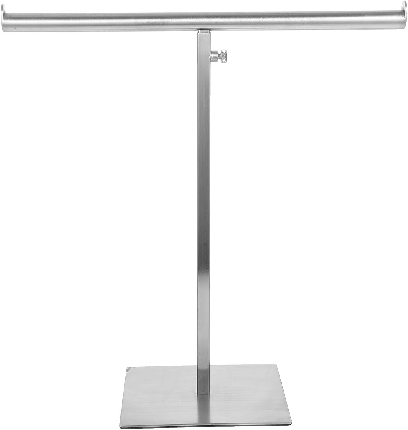 Adjustable Stainless Steel Purse Rack and Handbag Holder with T-shape Design, Silver Metal Bag Hanging Stand for Store Display and Closet Organizer