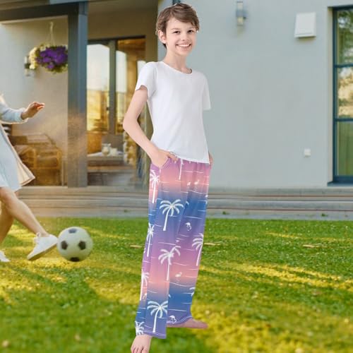 visesunny Boys' Pants Palm Tree Flamingo Sunset Jogger Pants Elastic Waist Long Bottoms Trousers with Pockets4