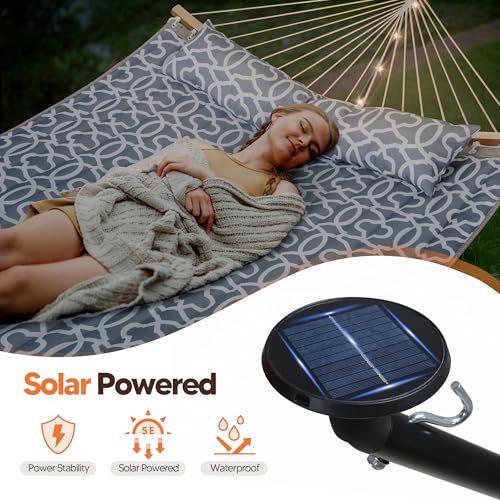 Image of SUNCREAT Outdoor Hammock with 12 ft Stand, Solar Powered Lights, Grey