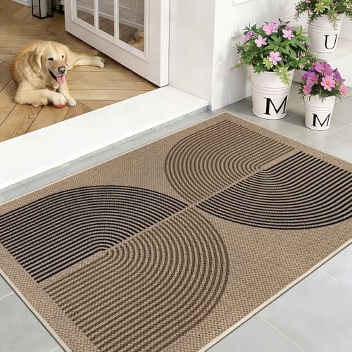 Capslpad Wycieraczka zewnętrzna i wewnętrzna, 80 x 120 cm, wygląd juty, antypoślizgowa mata zatrzymująca brud, cienka wycieraczka pod drzwi, nadaje się do prania, do drzwi wejściowych, wejścia, na