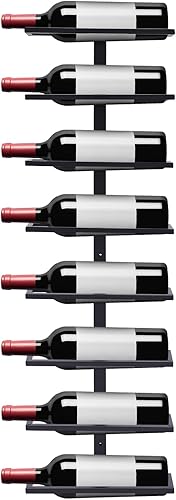 LEYSRIS Estante de vino de pared de 8 niveles, fácil acceso, almacenamiento de metal para vino negro, ahorro de espacio, con 8 botellas