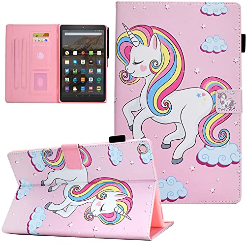 Case for Amazon Fire HD 10 Tablet (9th Generation 2019, 7th Generation 2017), NOT fit New 2022 2023 Release 11th 13th Gen, Premium PU Leather Stand Cover with Smart Auto Wake/Sleep, Cute Unicorn