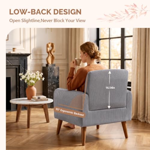 Image of VINGLI Mid Century Modern Low Back Accent Chair Set of 2 for Bedroom, Grey
