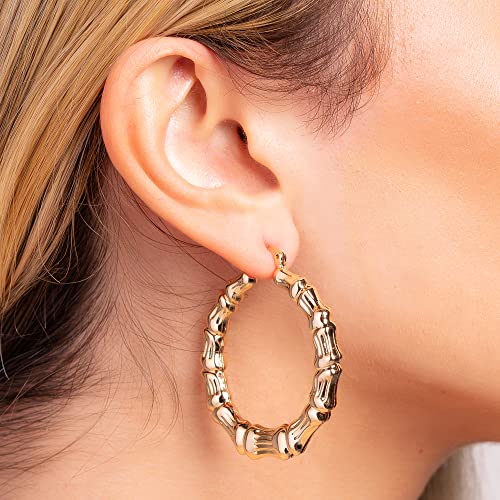 Barzel 18k Gold Plated Bamboo Hoop Earrings for Women, 40MM X 40MM - Made In Brazil4
