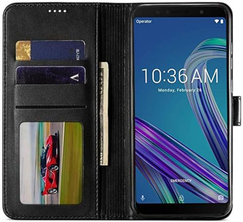 Image of SHINESTAR Asus Zenfone Max Pro M1 Flip Back Cover | PU Leather Flip Cover Wallet Case with TPU Silicone Case Back Cover for Asus Zenfone Max Pro M1 - Classy Black