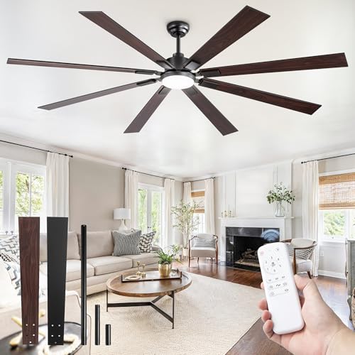 Image of ZMISHIBO 80 inch Large Ceiling Fans with Lights and Remote, Indoor /Outdoor Black Modern Ceiling Fan for Kitchen Living Room Patio, 6 Speed Reversible Quiet DC Motor, 3 CCT, Dual Finish 8 Blades