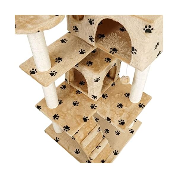 Katzenkratzbaum beige mit Pfoten 130cm Kletterbaum Katzenbaum Spielbaum Katzenbaum – Bild 7