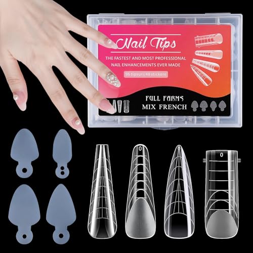 BOBOPACK Kit Completo de Extensión de Uñas (144 Piezas), 96 Moldes de Gel + 48 Parches Adhesivos, Herramientas Profesionales para Manicura, Uñas Postizas Largas con Formas Personalizables