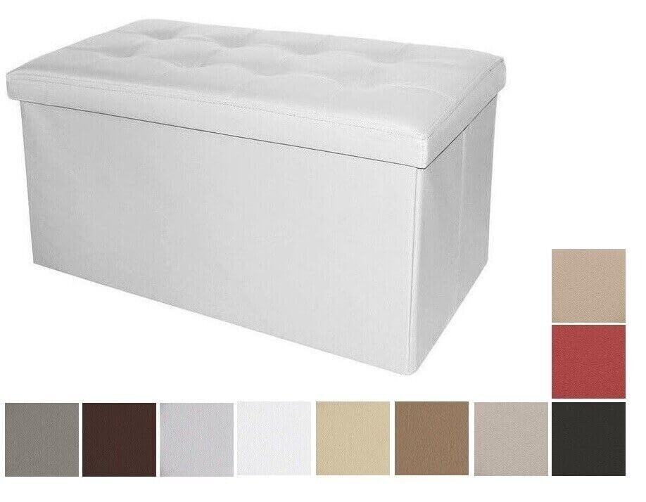 Pouf Portaoggetti Pieghevole In Ecopelle Trapuntata A Rombi - Panca Contenitore 76x38 Cm, Beige, Con Coperchio Asportabile - 4