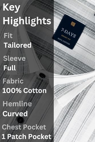 Image of 7-DAYS Men's Premium Striped Shirt - 100% Cotton, Tailored Fit (Between Slim & Regular), Full Sleeve, with Pocket - Smart Office & Casual Look