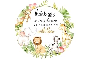 Thank You Sticker Rolls for Baby Showers Party Favors Safari Animals Six Animals 60 Labels