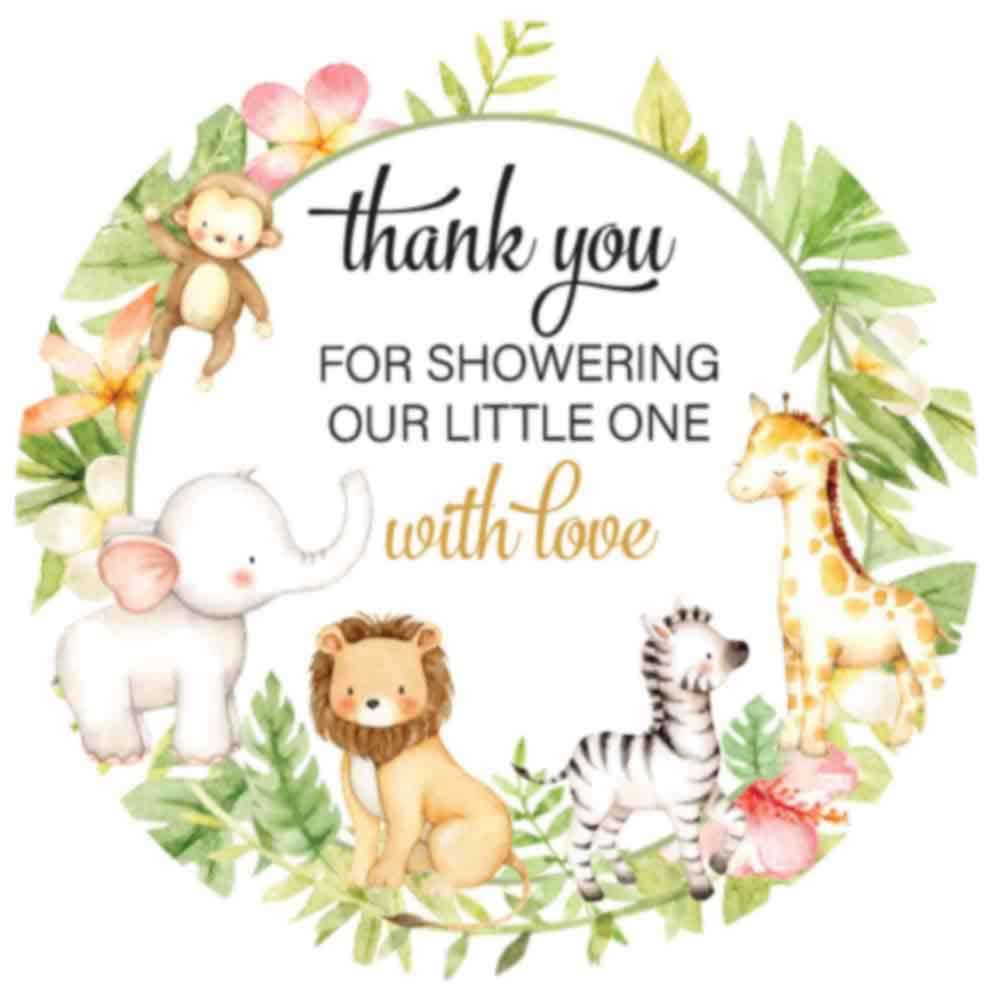 Digitaldoodlebug 1.9 Inch Thank You Stickers Baby Shower Party Favors Safari Animals 60 Labels
