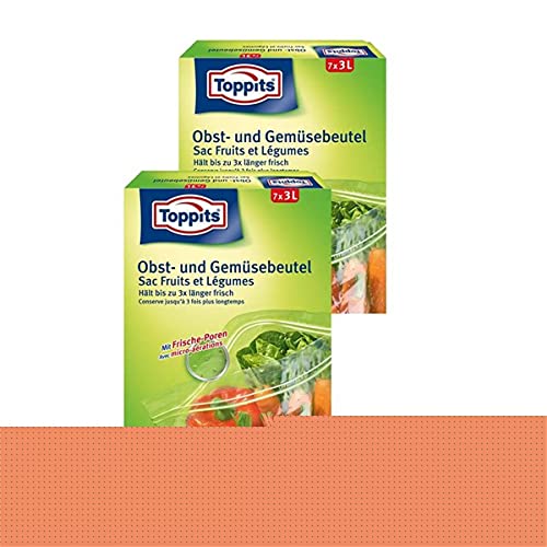 Toppits 2er Pack Obst- und Gemüse-Beutel 7x3 Liter, Hält bis zu 3x länger frisch, Wiederverschließbar, Stand-up, Kraft, Kunststoff