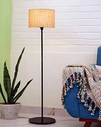 Homesake Rustic Wooden Base Floor Lamp Decorative Night Standing Modern Antique Industrial Vintage Minimalist Home for Living Room, Bedrooms, Office (Wooden Base Beige)